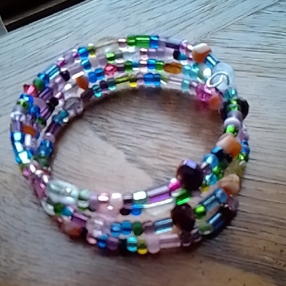 Colorful Beaded Memory Wire Bracelet!!!